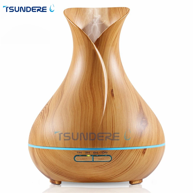TSUNDERE L 400ml Aroma Essential Oil Diffuser Ultrasonic Aromatherapy Mist Air Humidifier With Wood Grain And