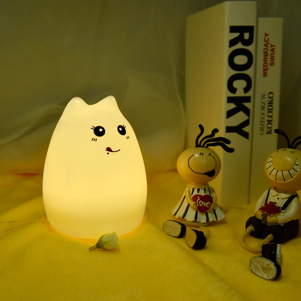 

Cute Silicone Glutton Cat Glow Party Supplies Rechargeable LED Color Changing Night Light Colorful Desk Table Room Decorations