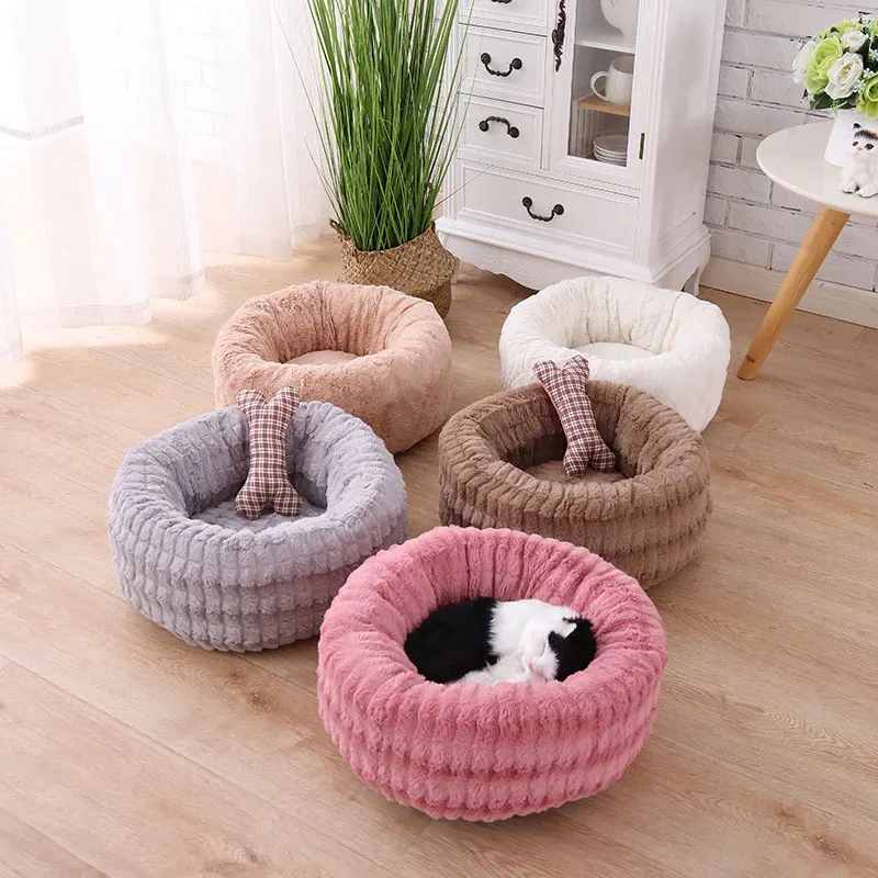 cheap Fluffy Plush Pet Cat Bed Cot Dog Deep Sleeping Washable Cat House Lounger Sofa for Small Cats Breathable Kitten Mat Cushions