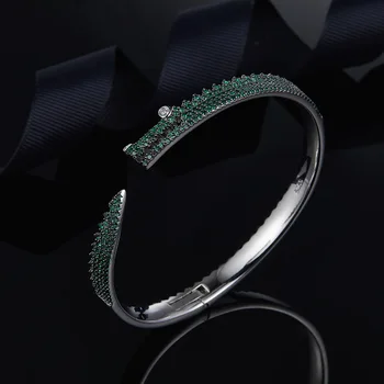

[MeiBaPJ] Fashion Personality Green Crocodile Bangles With S925 Pure Sterling Silver AAA Zircon Bracelets For Women Jewelry