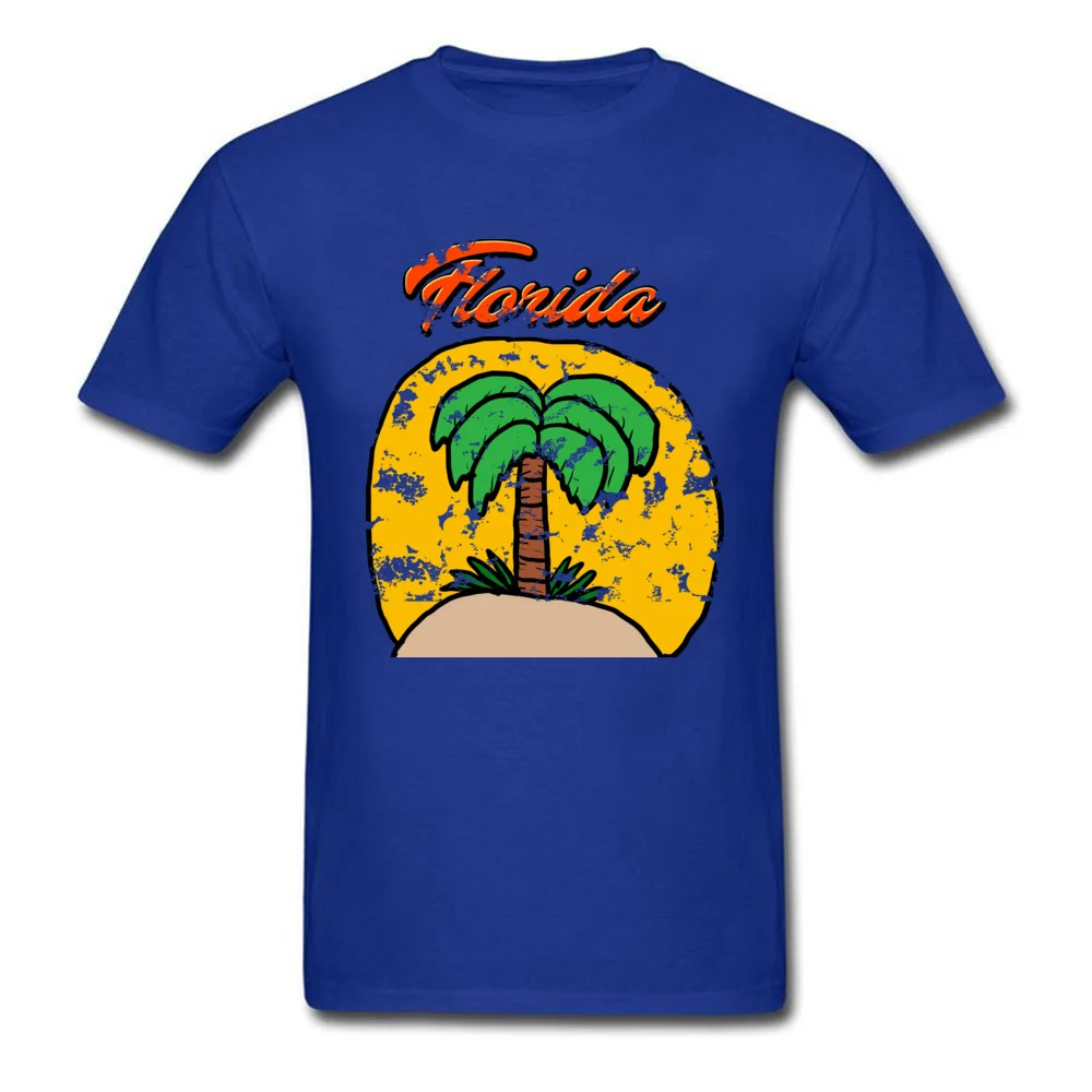 Vintage Florida Design Pure Cotton Student Short Sleeve Tops Shirts Group Lovers Day Tshirts Special Round Neck Tops & Tees Vintage Florida Design blue