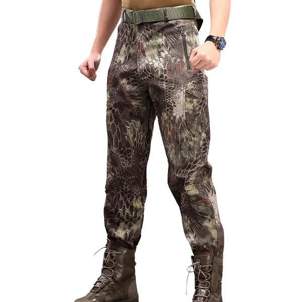 Refire gear тактические Мягкие Водонепроницаемые камуфляжные штаны мужские зимние теплые военные армейские штаны повседневные теплые флисовые брюки - Цвет: Green Snake