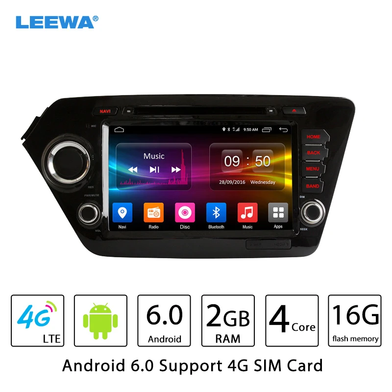 

LEEWA 8" inch Android 6.0 (64bit) DDR3 2G/16G/4G LTE Quad Core Car DVD GPS Radio Head Unit For KIA K2 Rio 2011~2012 #CA4510