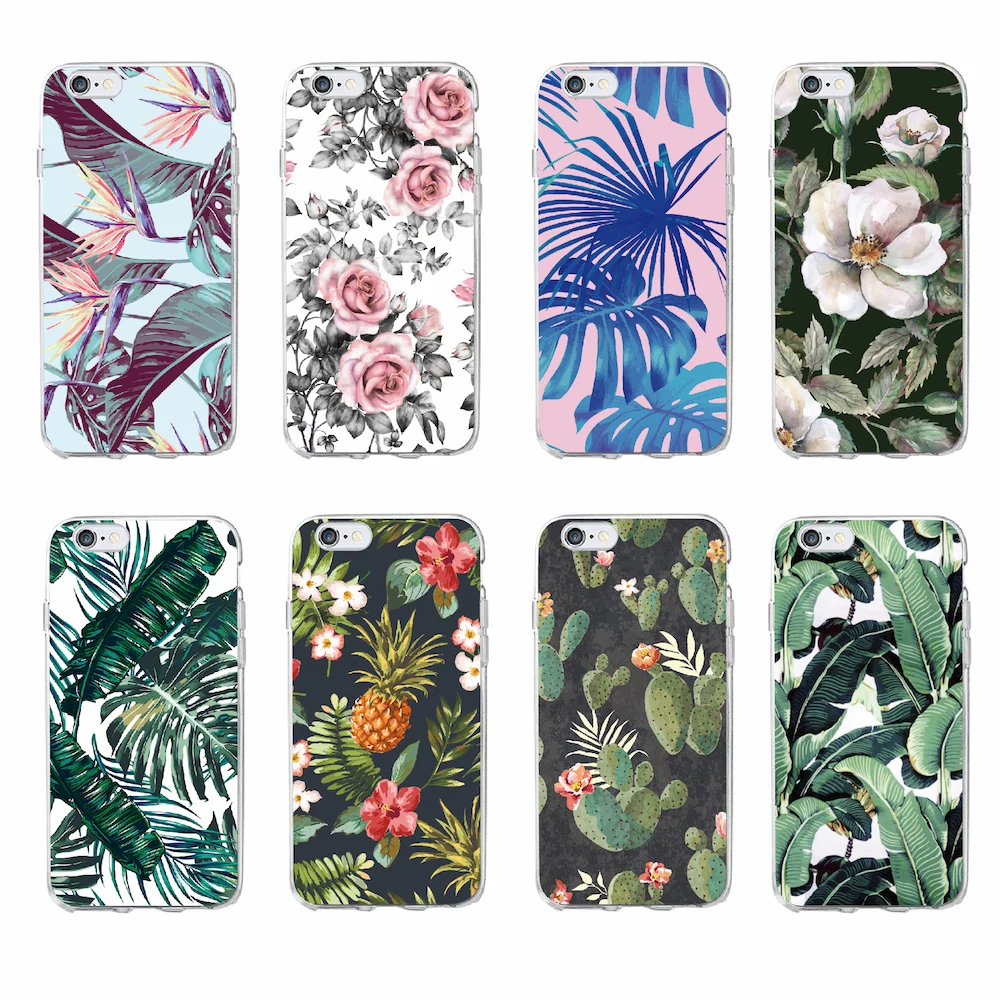 

For iPhone 7 7Plus 6 6S 8 8Plus X 5 5S SE SAMSUNG Tropic Floral Leaves Cactus Soft TPU Phone Case Cover Coque Fundas XS Max
