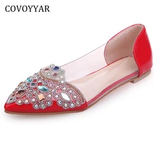 COVOYYAR/роскошные женские балетки со стразами; коллекция года; Летние балетки с острым носком; прозрачные Лоферы по бокам; женская свадебная обувь; WFS938