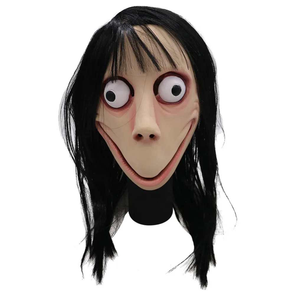

Game Momo Mask Scary Hacking Ainiel Game Mask Full Head Momo Cosplay Long Hair Wig Mask Halloween Horror Zombie Headgear