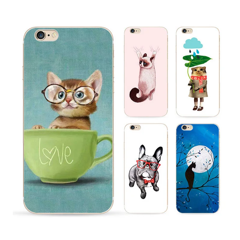 Blue Moon Picture For Apple Iphone 6 Case 6s Cute Kittens Tpu Case Full Hemming Oil Painting Effect Phone Cases 