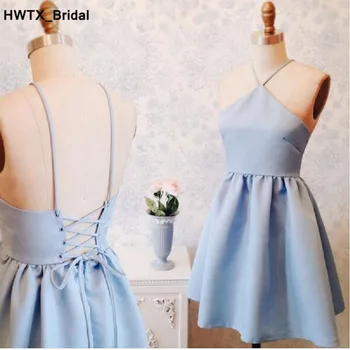 

2018 New Light Blue Off Shoulder Bridesmaid Dresses Pleated Short Knee Length Wedding Guest Party Gowns Cheap Vestido madrinha