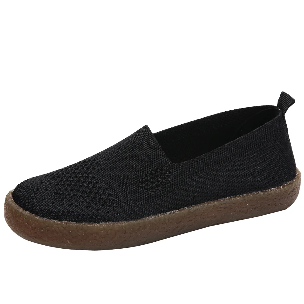 WeiDeng/Женская обувь на плоской подошве; Оригинальные трикотажные эспадрильи; обувь без шнуровки из сетчатого материала с круглым носком; резиновые Лоферы для рыбаков; дышащая обувь - Цвет: Fly Knitted Black