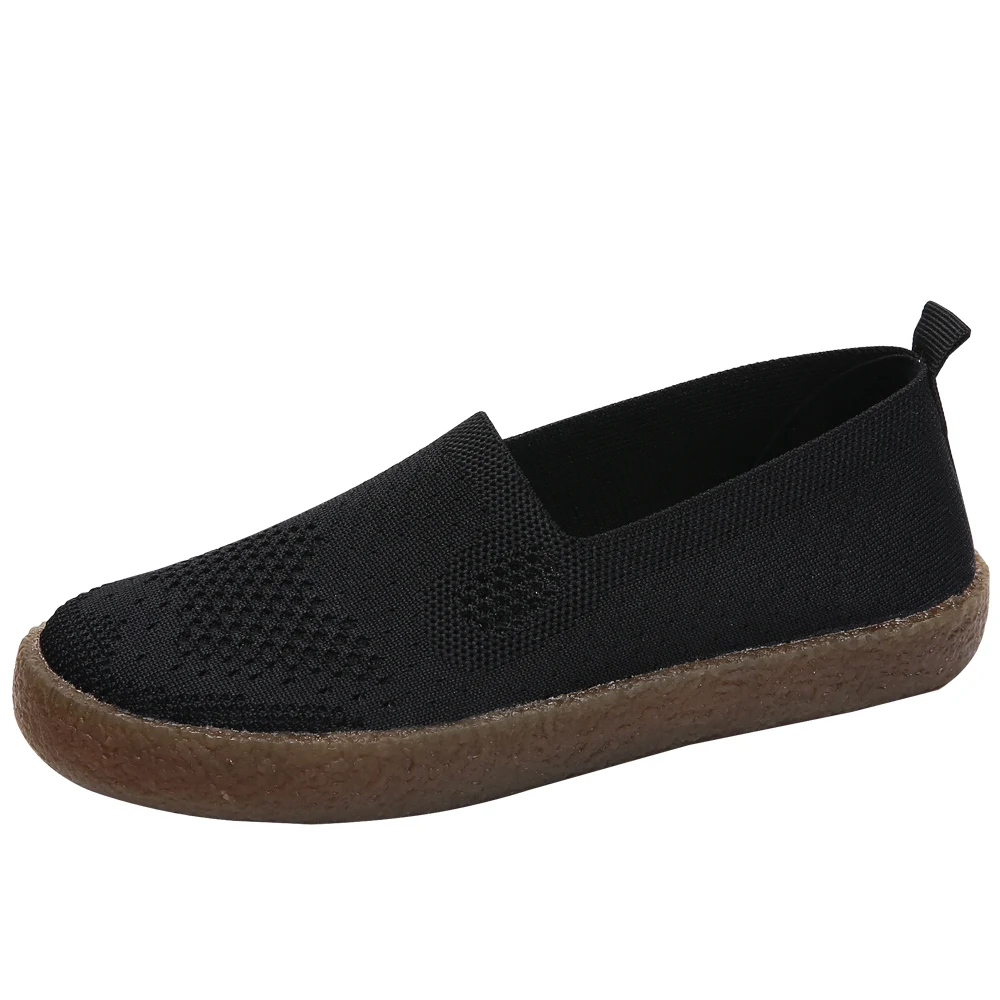 Fly Knitted Black WeiDeng/Женская обувь на плоской подошве; Оригинальные трикотажные эспадрильи; обувь без шнуровки из сетчатого материала с круглым носком; резиновые Лоферы для рыбаков; дышащая обувь - Цвет: Fly Knitted Black