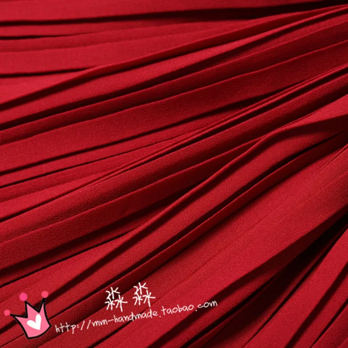 

1psc new micro pearl cotton gauze material Bordeaux red h pleated pleated crinkle chiffon wine red fabrics(pleated 0.5m)