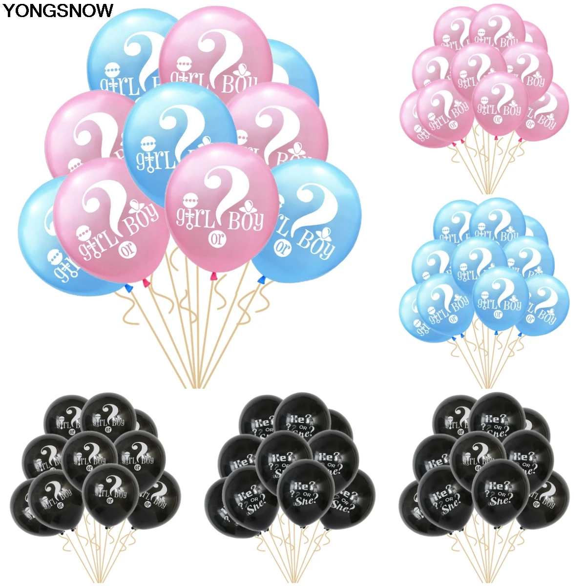YONGSNOW 10Pcs 10-12inch Girl or Boy He or She Latex Balloon Inflatable Helium Air Gender Reveal Balloon Birthday Party Wedding