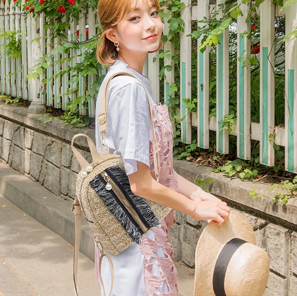 

2019 Banquet Sports Satchels Elegant Straw Women Color Matching Wild Fashion Leisure Travel Bag Student Bag Backpack 50