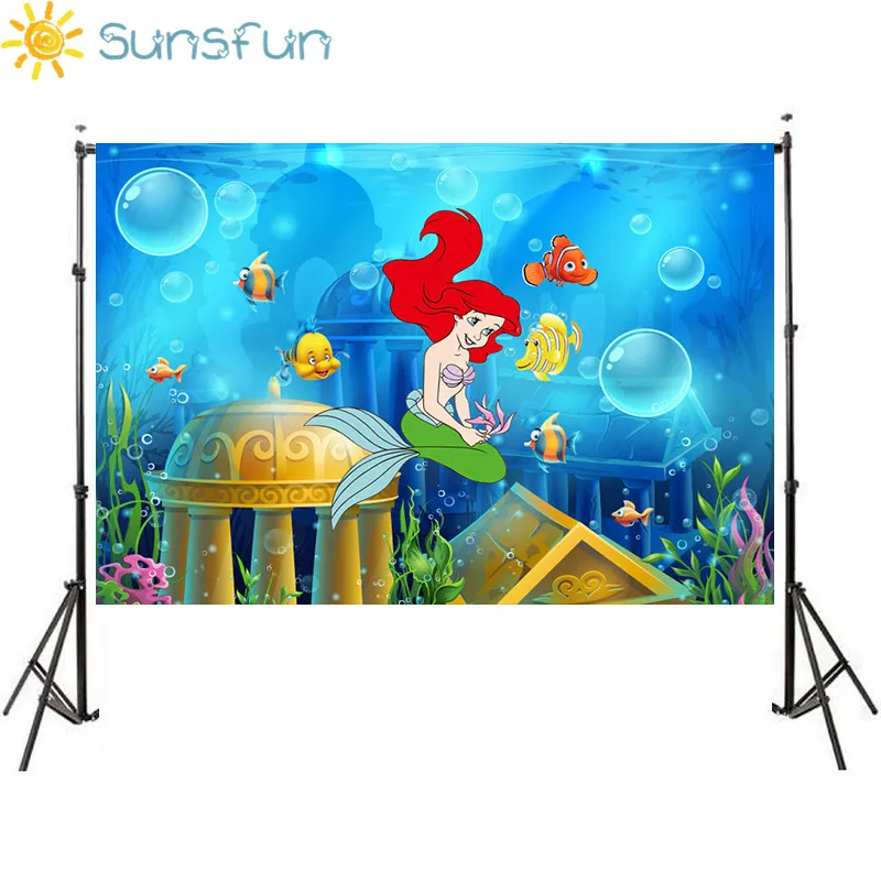 

Sunsfun 7x5ft Birthday Party Vinyl Photography Background Cartoon Little Mermaid Children Backdrops for Photo Studio