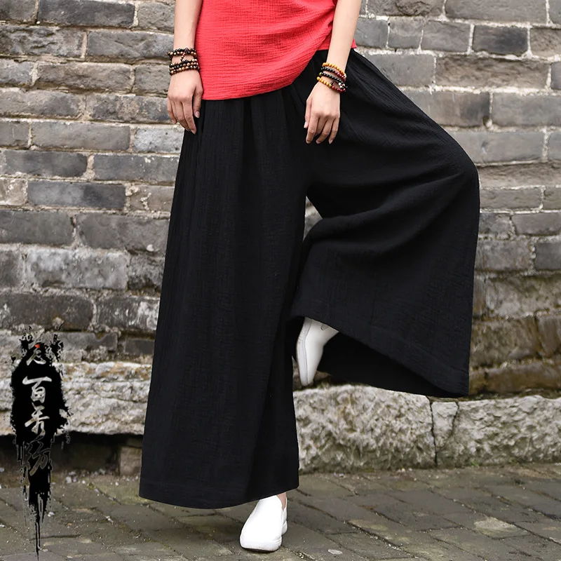 

2018 Spring Summer Cotton Linen Women Spinning Original Soft Comfortable Wide-legged Meditative Trousers Ankle Length Pants