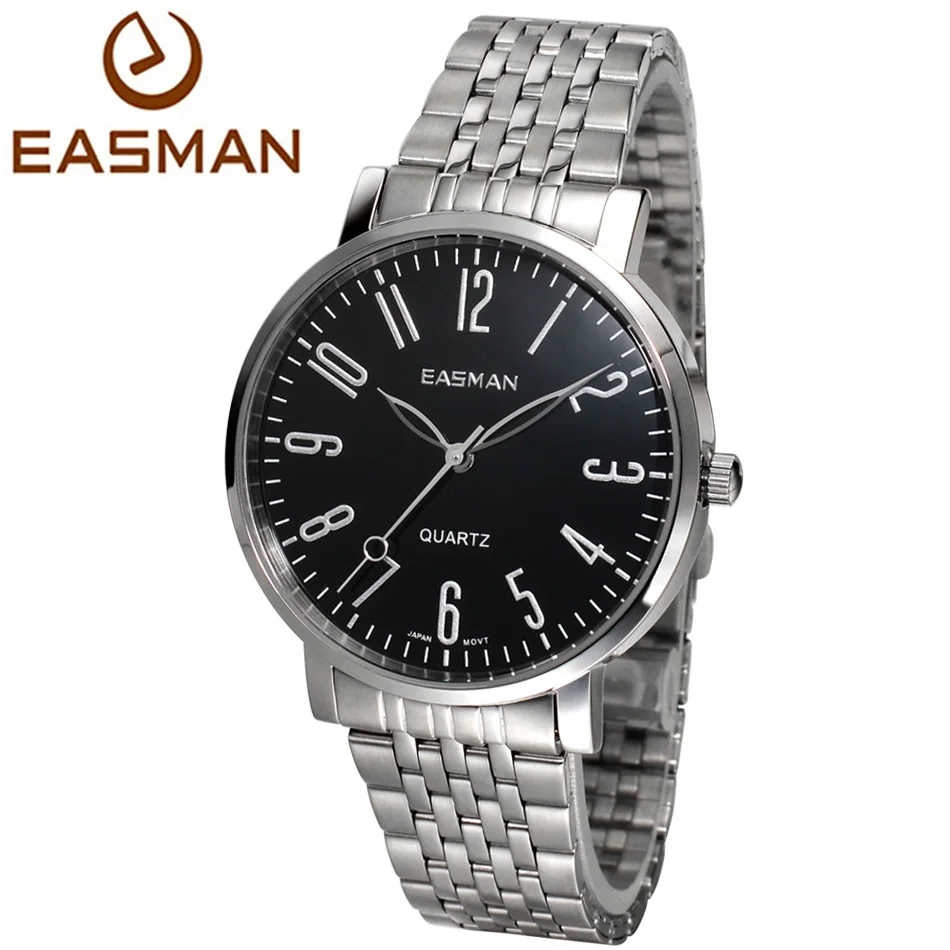 EASMAN Mens Watch Fashion Casual Steel Band Silver Black Wrist Watch