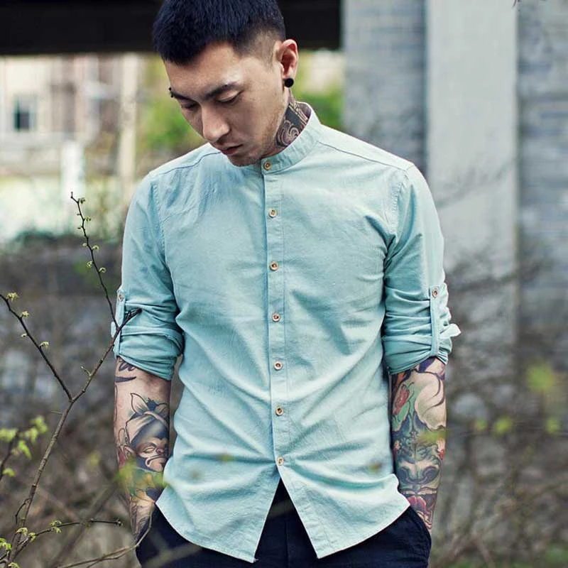 men's chinoiserie linen slim shirt