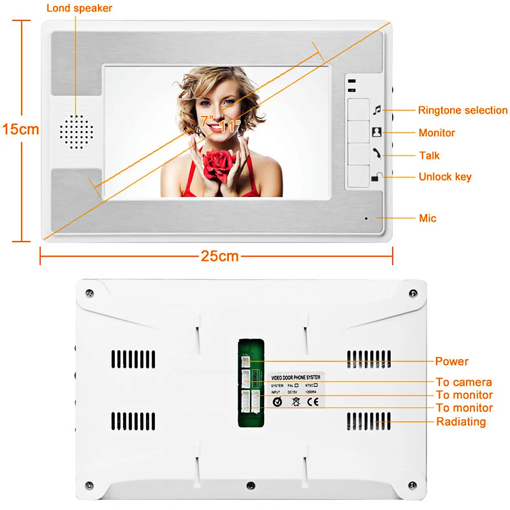 SY812MKW11 7 дюйм(ов) TFT экран Hands Free видео домофон дверной звонок IntercomN монитор вид наружной громкой связи домофон