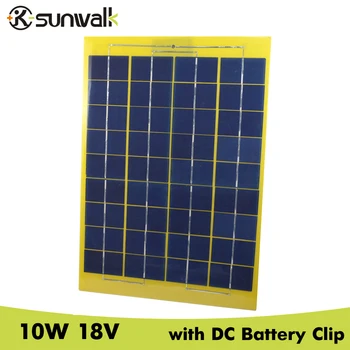 

SUNWALK 10W 18V Solar Panel with DC Battery Alligator Clip Mono Solar Panel 18V Module for DIY Solar system Charging 12V Battery