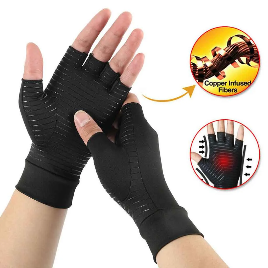 1Pair Arthritis Copper Compression Hand Gloves Fit Carpal Tunnel Hand Wrist Brace Support Highest Copper Content Alleviate