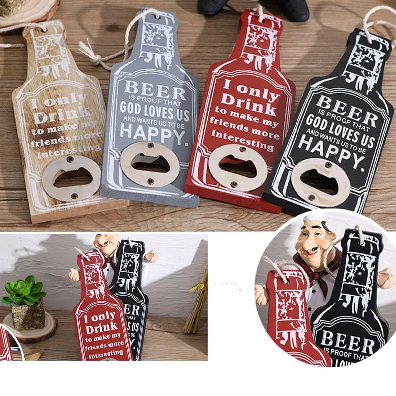 Vintage Beer Openers 1Pcs Wooden Bottle Opener 4 colors Multi function