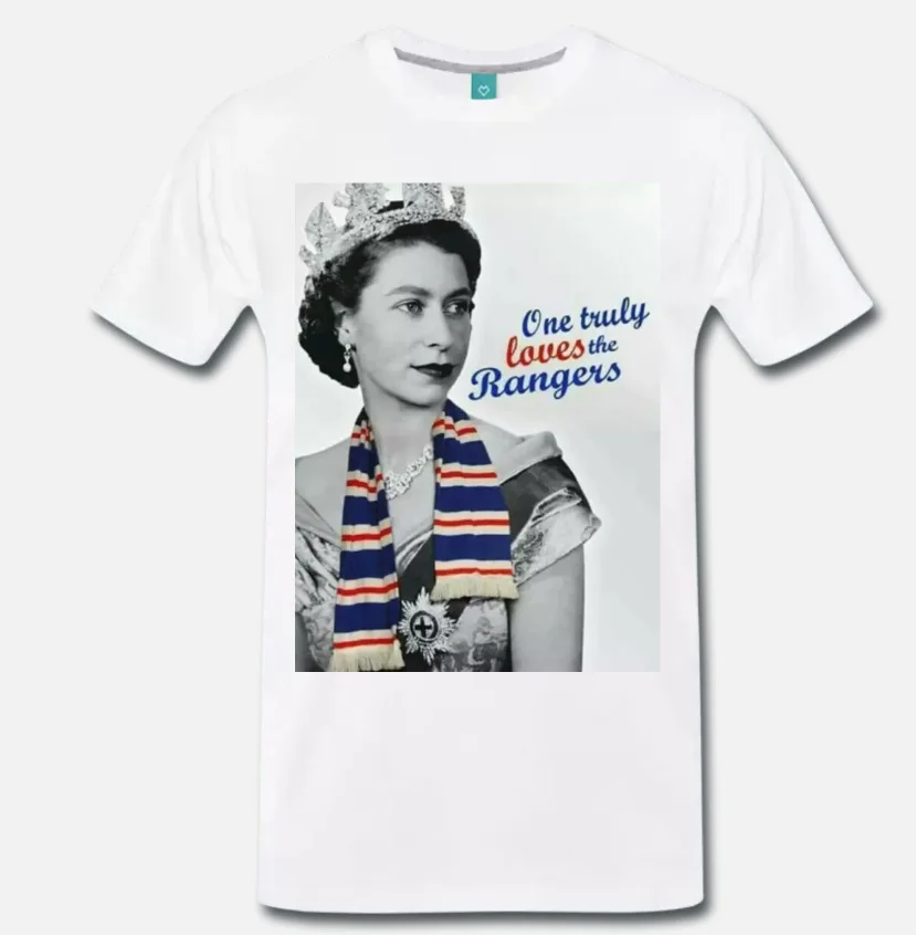 

T-SHIRT MEME FAN RANGERS GLASGOW SCOZIA REGINA ELISABETTA 2 S-M-L-XL-2XL-3XL