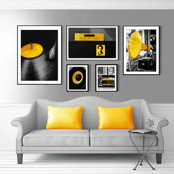 

Nordic Canvas Painting Home Decor Wall Art Print Yellow Music Creative Picture Bedroom Living Room Poster Backdrop Art Painting