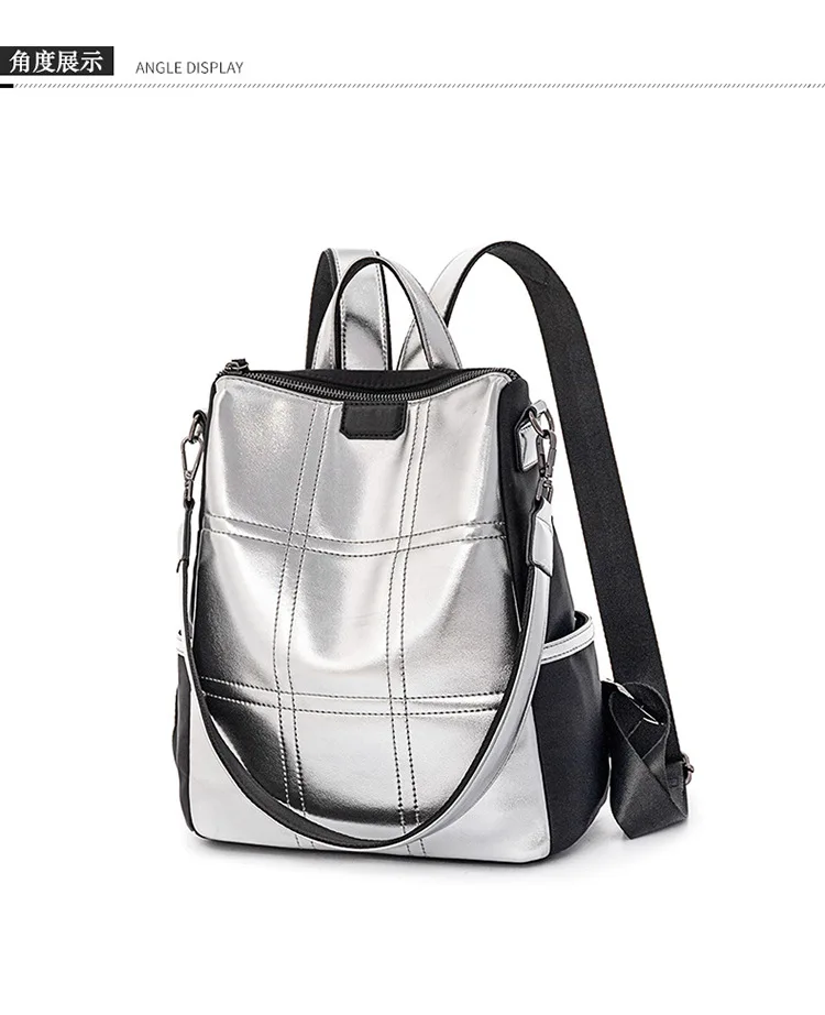 Абсолютно Высокое качество Серебряный pu кожаный женский рюкзак мульти-назад водонепроницаемый большой емкости прочная сумка через плечо