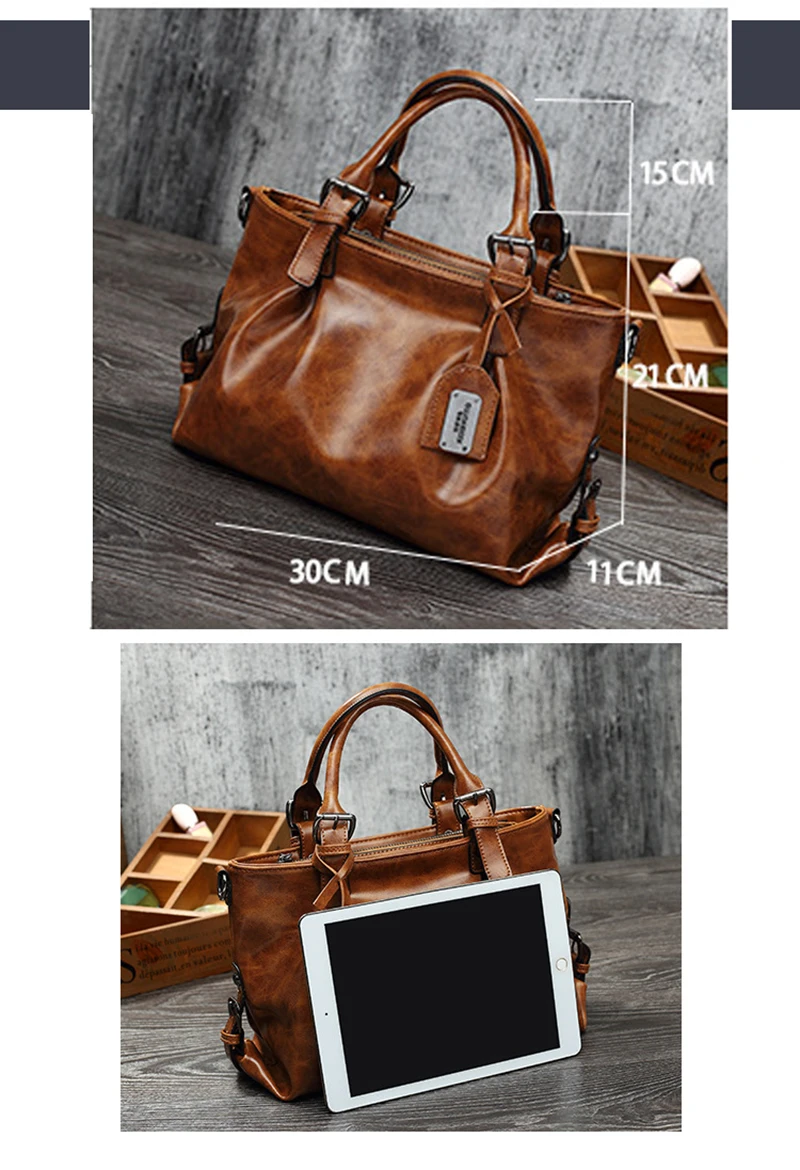 Kajie Fashion Genuine Leather Women's Messenger Crossbody Bag Oil Wax Large Tote Women Leather Handbags Female Shoulder Bag