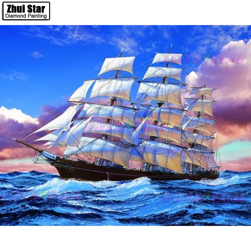 

5D diamond embroidery"sailboat"icons living room decoration diy diamond painting plant 3D diamond mosaic christmas gift