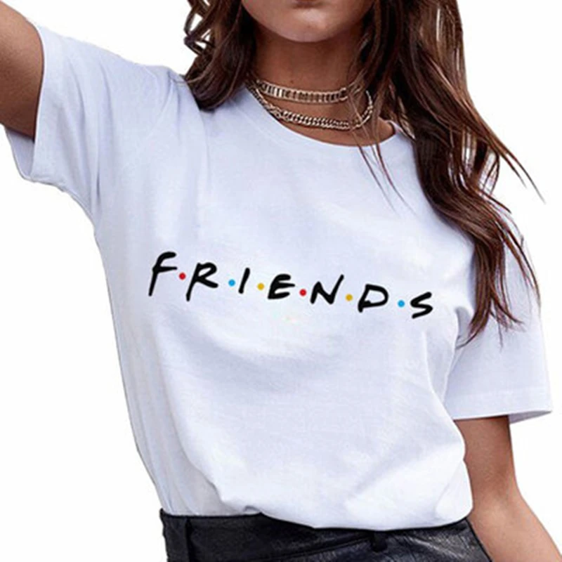 

Foreign trade in Europe and the speed to sell through amazon Wish hot style color printing T-shirt top female friends letters