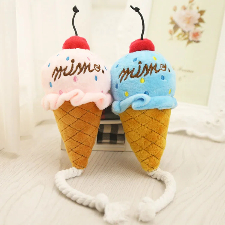 

Hot Lovely Puppy Chew Play Squeaker Toy Plush Cute Cat Dog Chew Ice Cream Rope Toys Squeaky Sound Pet Product LFD