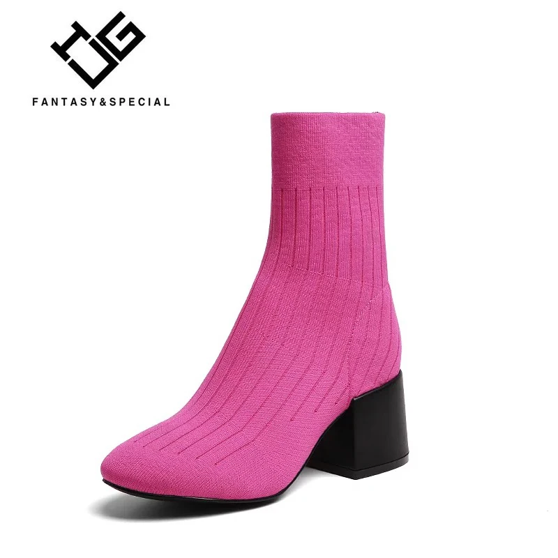 

IGU 2018 Women Boots Winter Autumn Women Boots Ladies Western Stretch Elastic Fabric Mid Heels Boots For Ladies Botas Mujer