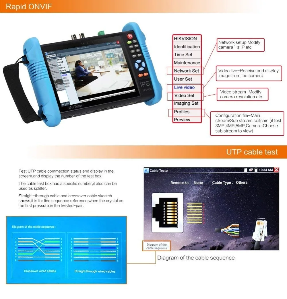 7-дюймовый ips Сенсорный экран H.265 4 K IPC-9800 плюс IP Камера Система охранного видеонаблюдения CVBS Аналоговый тестер Встроенный Wifi Двойная окна