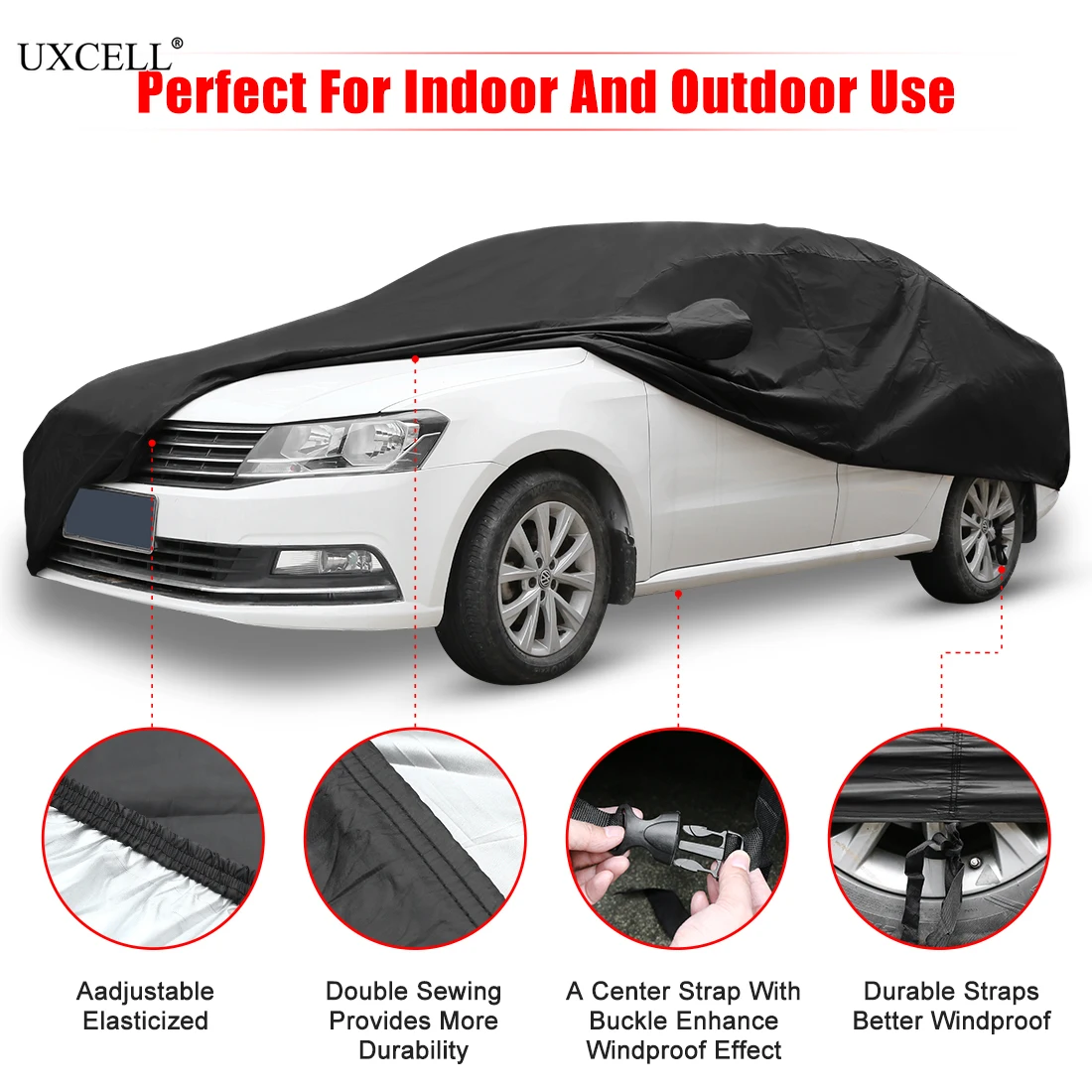 Uxcell 190T Black Car Cover Outdoor Waterproof Breathable Scratch Rain