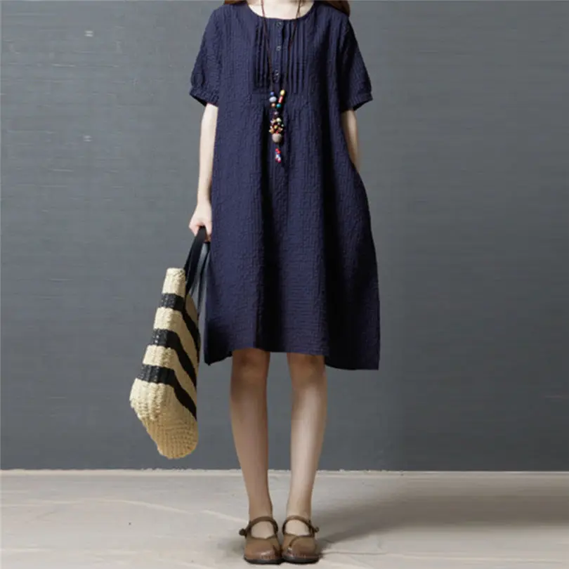 New Fashion Women Girls Summer  Patchwork Short Sleeve Beach O-Neck Loose Sweet Dress Casual Daily dress #5F09 (3)