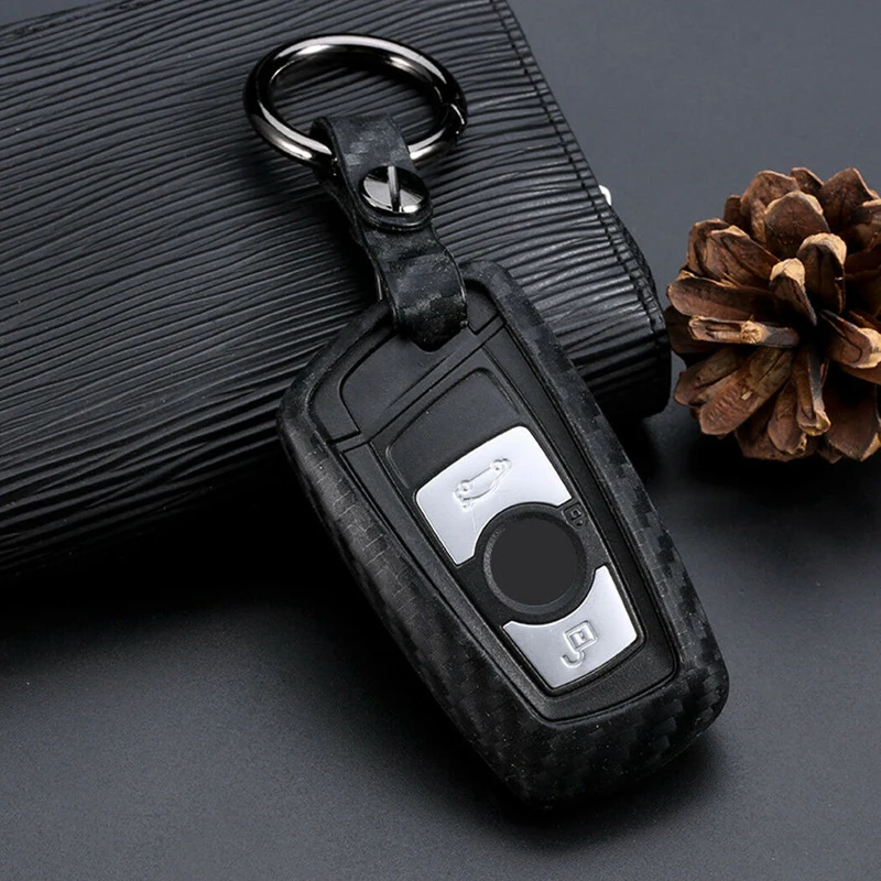 

Soft Car Key Case Stretchable Carbon Fiber Style Fob For BMW 1/3/4/5 /6/7 X1 X3 Series Silicone Useful Durable