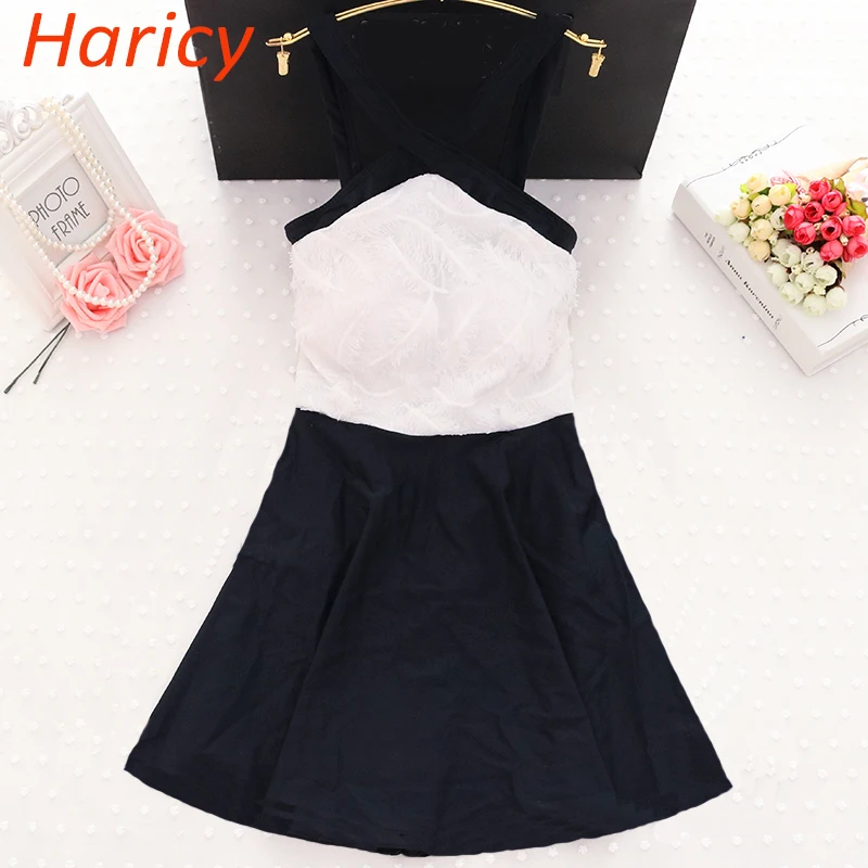 

Sexy Black White Patchwork Swimsuit 2018 Women Summer Dress Bathing Suit Women One Piece Swimming Suit Skirt Beachwear
