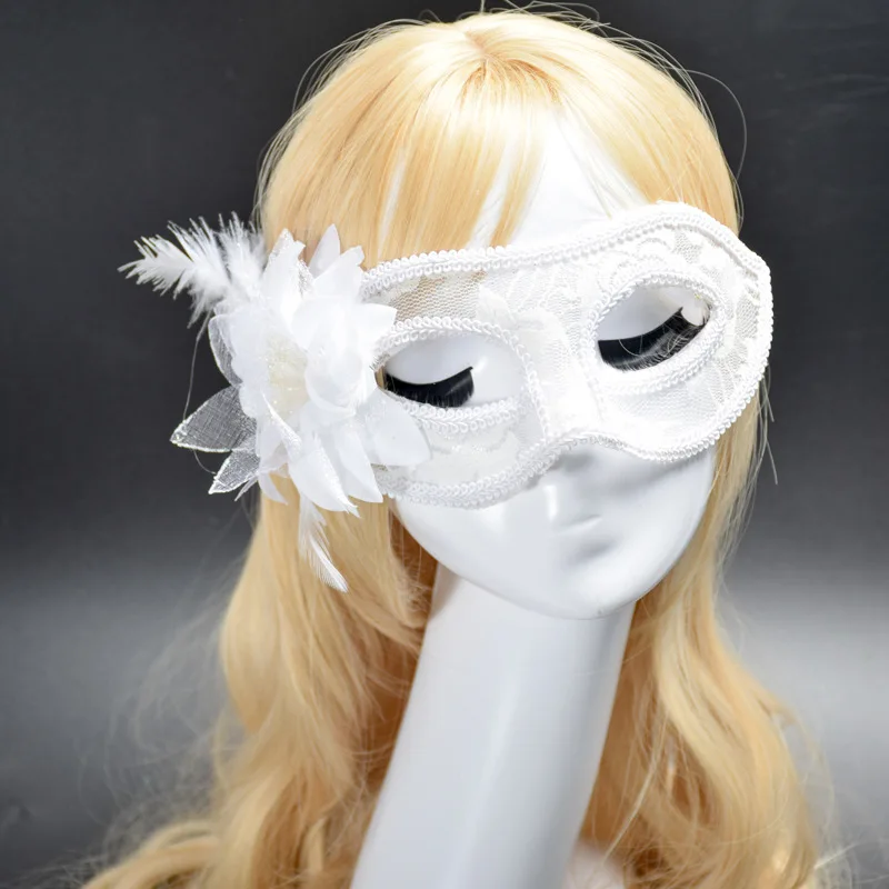 Womens White + Side Feather Flower Gf Eye Masks Female Halloween Costume