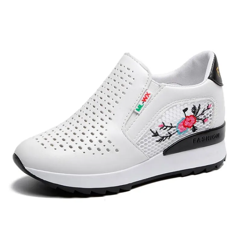 

DIWEINI Summer Women Flat Platform Shoes Woman Casual Air Mesh Breathable Shoes White Height Increasing Swing Wedges Sneakers
