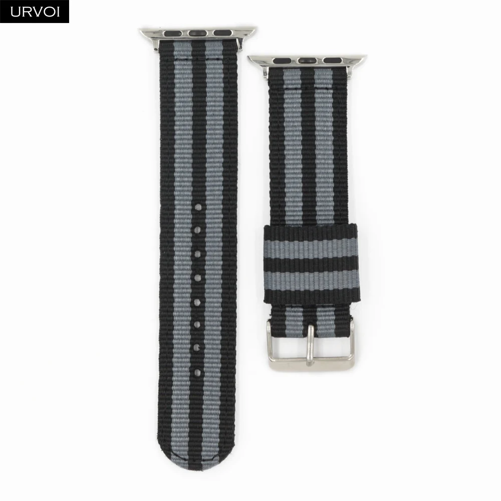 URVOI NATO ремешок для apple watch Series 5 4 3 21 нейлоновый тканый ремешок для iwatch классический стиль цвета узор с адаптерами 38 42 мм - Цвет ремешка: Black grey