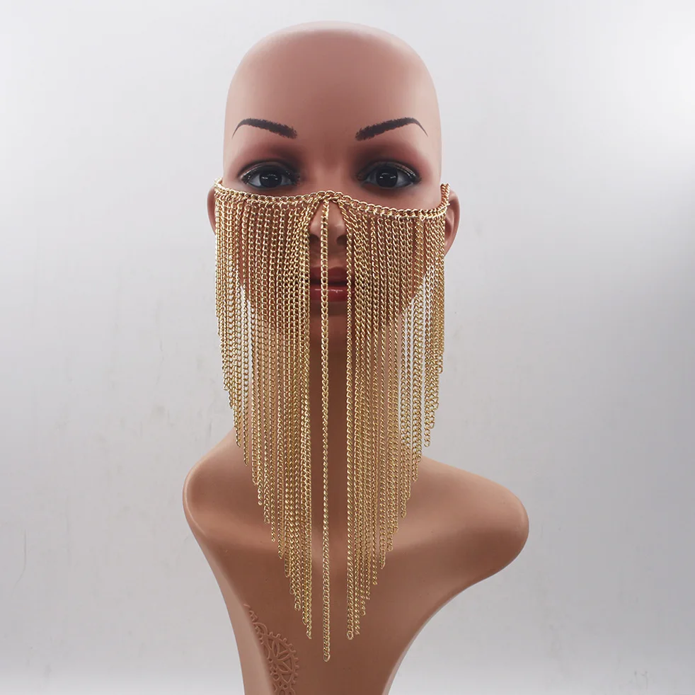 

New Design Women Gold Silver 2colors Aluminum Chain Multi-Layers tassel Head Chains Face Jewelry and Head Jewelry Halloween gift