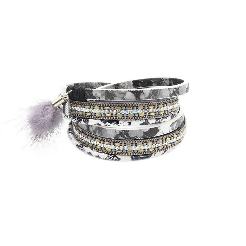 Браслеты и браслеты из искусственной кожи для женщин Pulseira De Couro, женские длинные браслеты с кристаллами и кисточками, магнитные браслеты с перьями Mujer