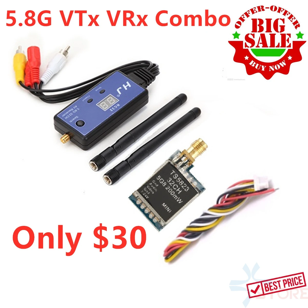 Лучшая цена! FPV комбинированная система 5 8G видеопередатчик TS5823 и HJ32TR RC32 приемник