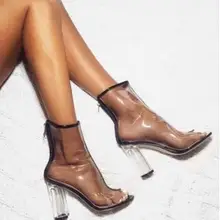 Лидер продаж; летние женские ботильоны из ПВХ с открытым носком; Новинка; Модные женские пикантные непромокаемые сапоги на прозрачном массивном каблуке; Полусапоги в свободном стиле