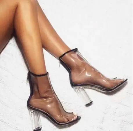 clear chunky heel boots