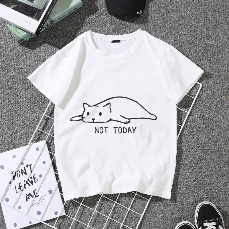 

Not Today Cat Lovely Print T-Shirt Summer Top Girl Tumblr Kawaii Tshirt Graphic Tees Funny T Shirt Women Harajuku Lady Tee