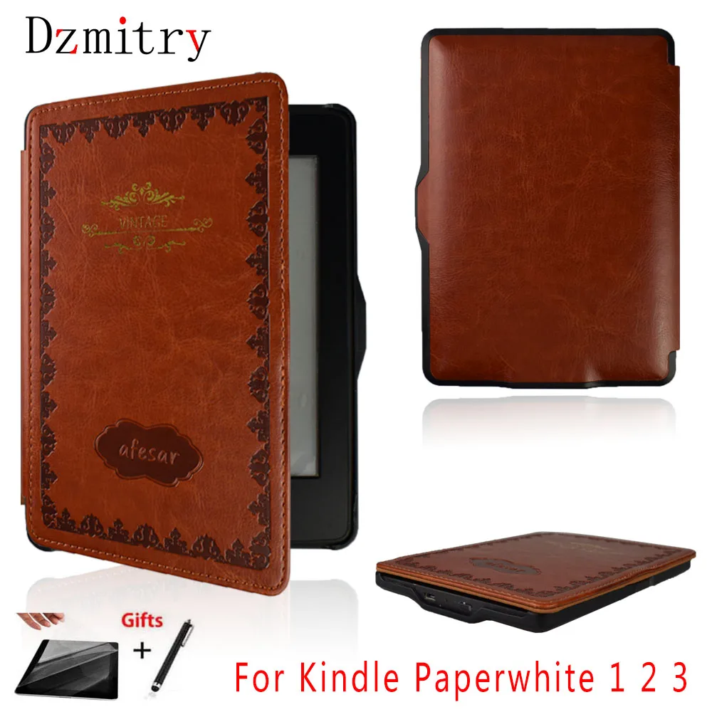 

Vintage Leather smart book cover for Amazon Kindle Paperwhite 1 2 3 ( 2015 2013 2012) Flip Case with Magnet &Auto Sleep+Film+pen