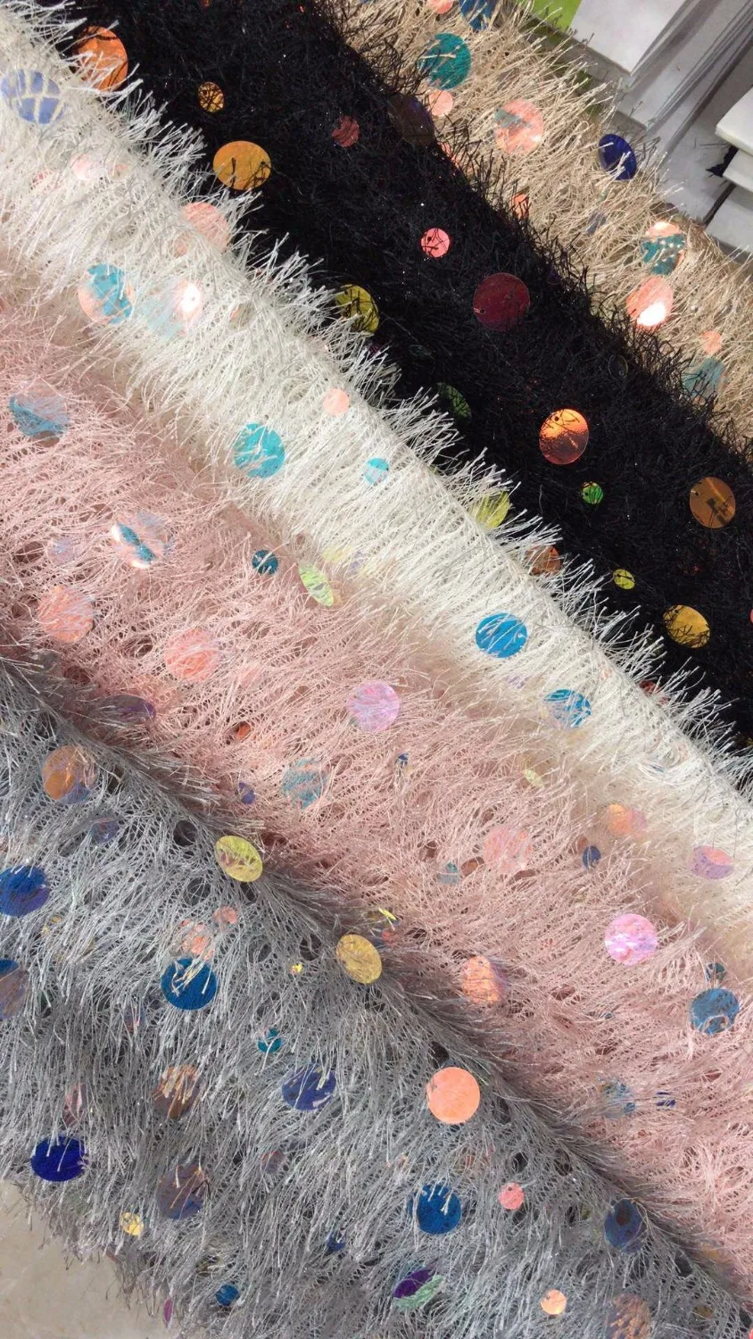 

Nude pink lace fabric with sequins,French lace Wool imitation,heavy embroidered tulle hair like skirt evening suit accessories