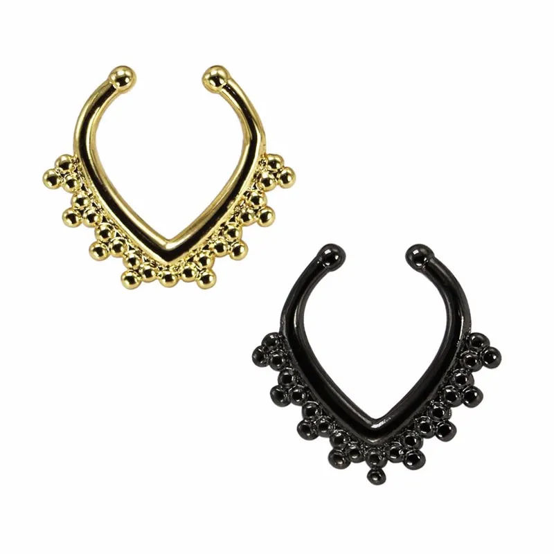 fashion sexy women's septum clicker fake nose rings non-piercing clip hanger gold black heart body jewelry girls free shipping1